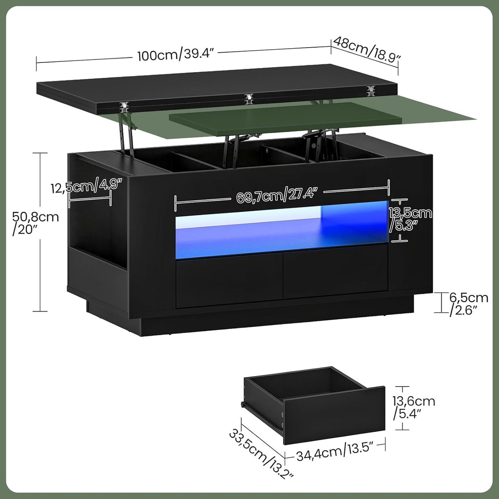 LED Lift‑Top Storage Coffee Center Table