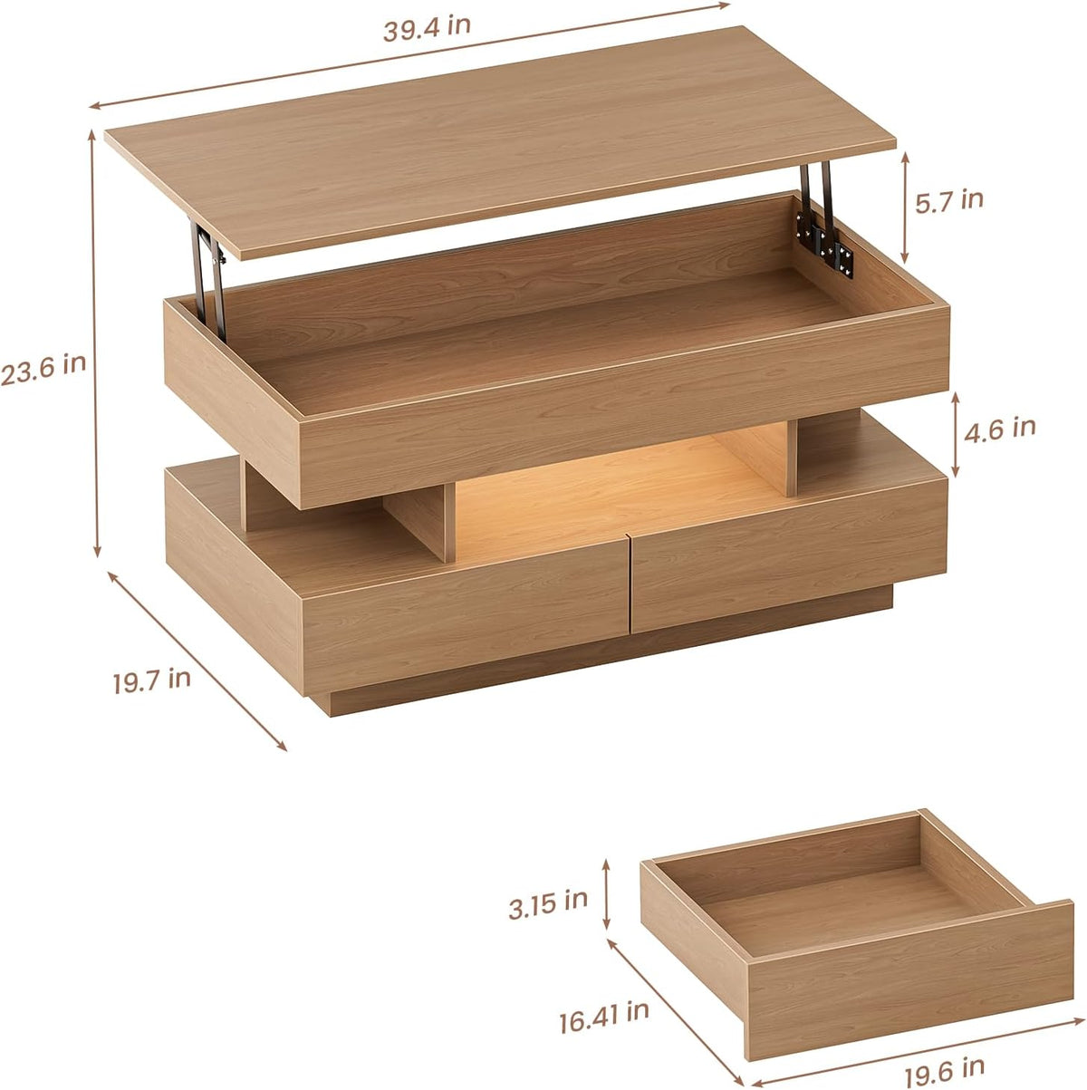 Lift‑Top Modern Brown Storage Coffee Table