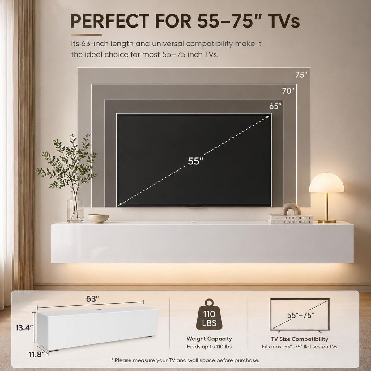 LED Floating Wall‑Mounted TV Console