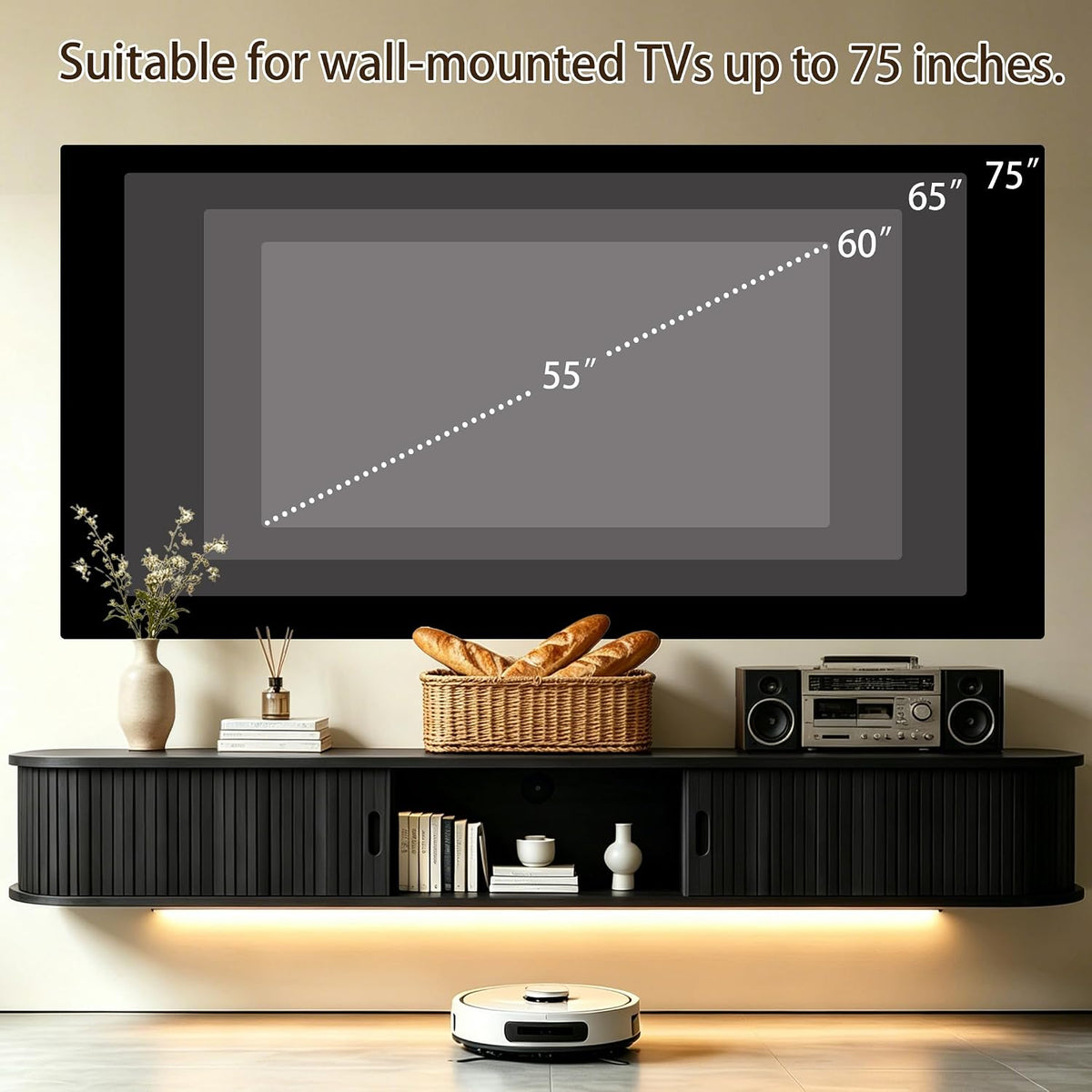 Fluted Floating LED TV Media Console