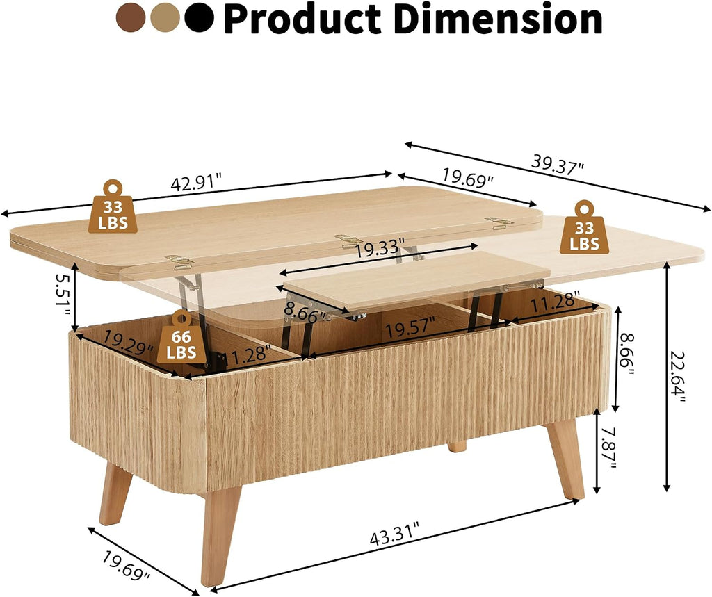 Oval Wooden Lift‑Top Storage Coffee Table