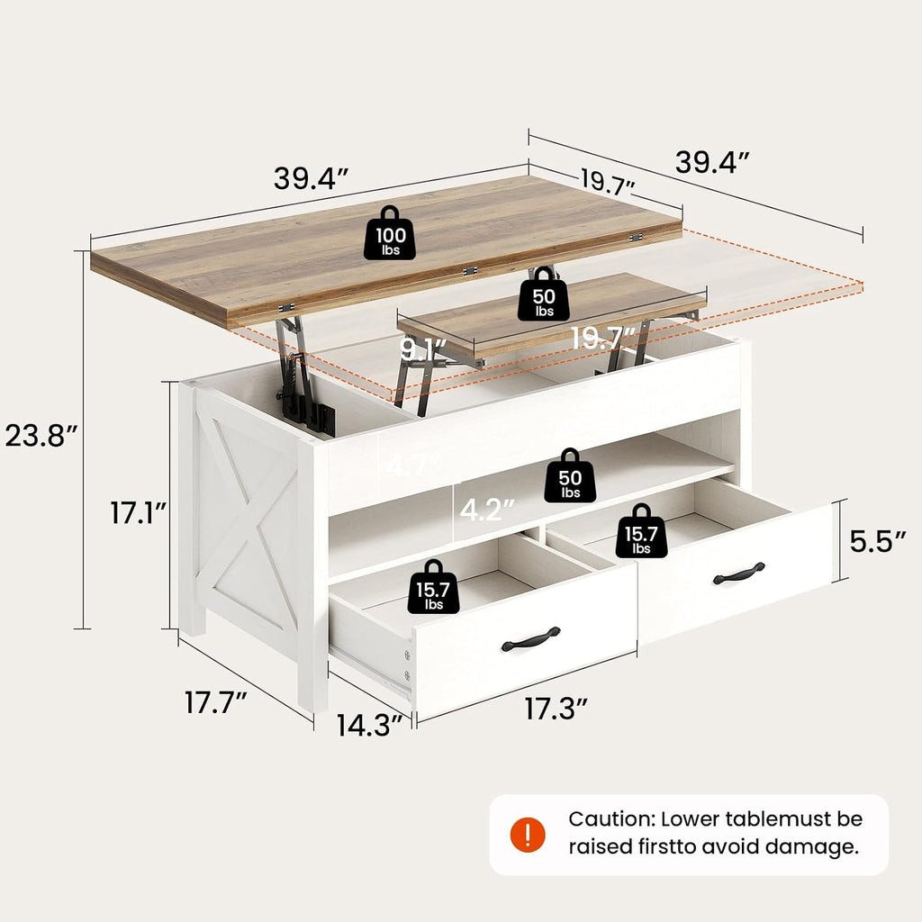 Farmhouse Convertible Lift‑Top Coffee Table