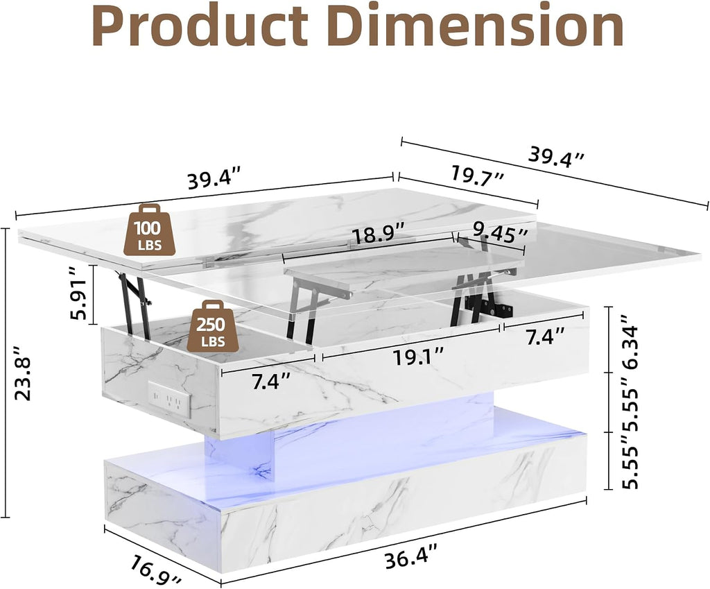 Modern Marble Lift‑Top Storage Coffee Table