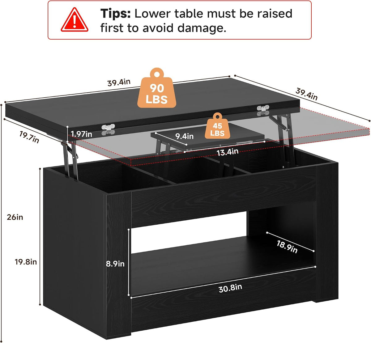 Wooden Lift‑Top Convertible Coffee Table