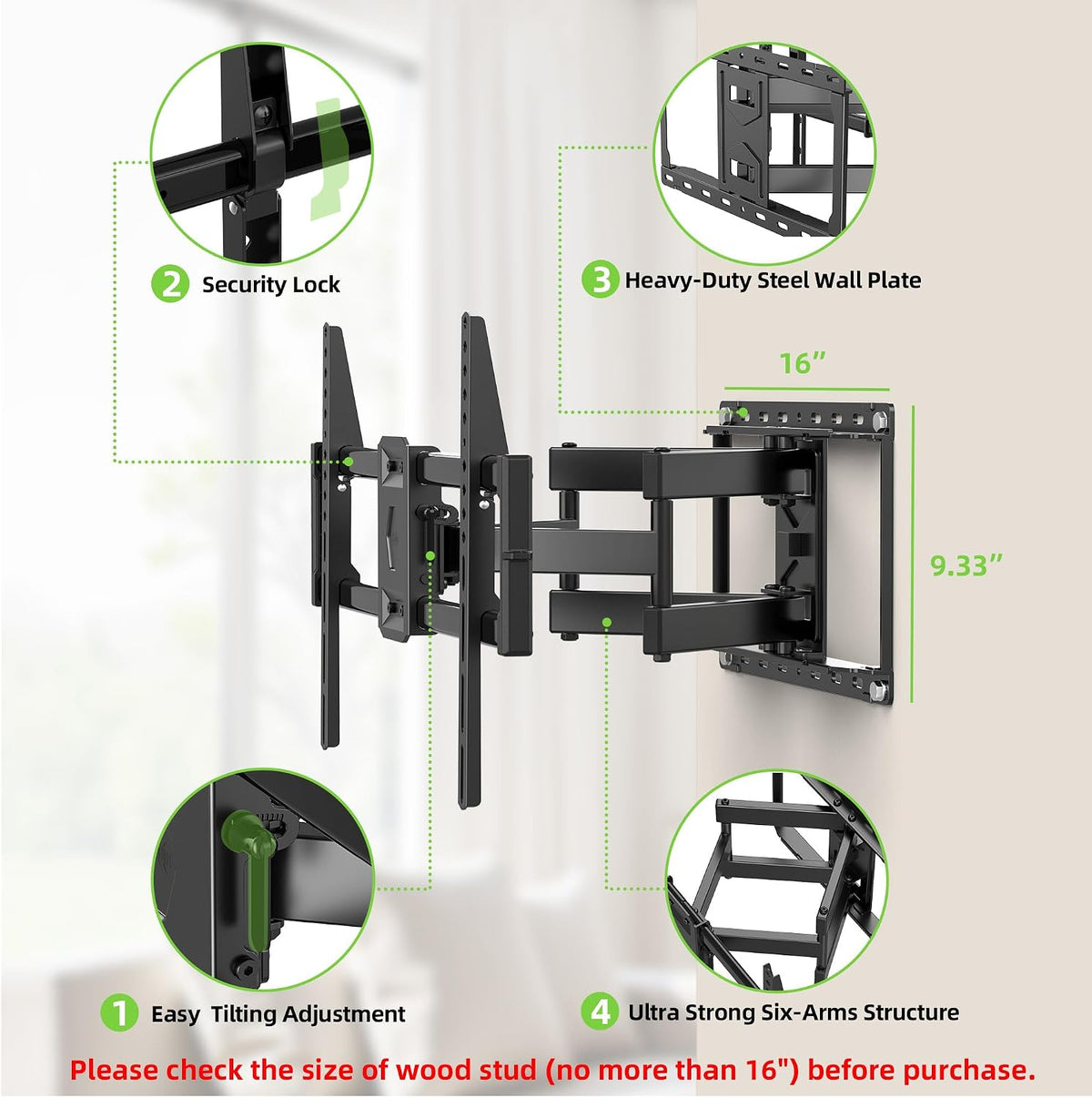Dual‑Arm Full‑Motion TV Wall Mount