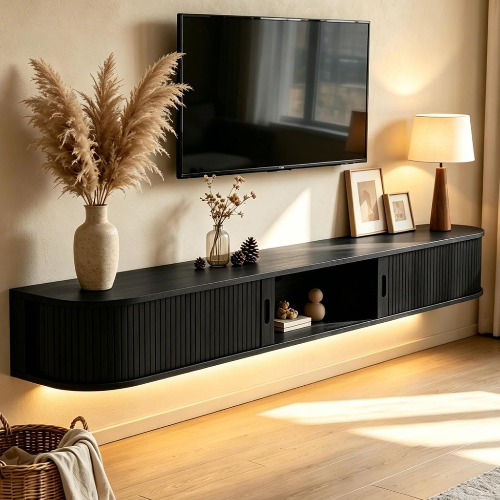 Fluted Floating LED TV Media Console