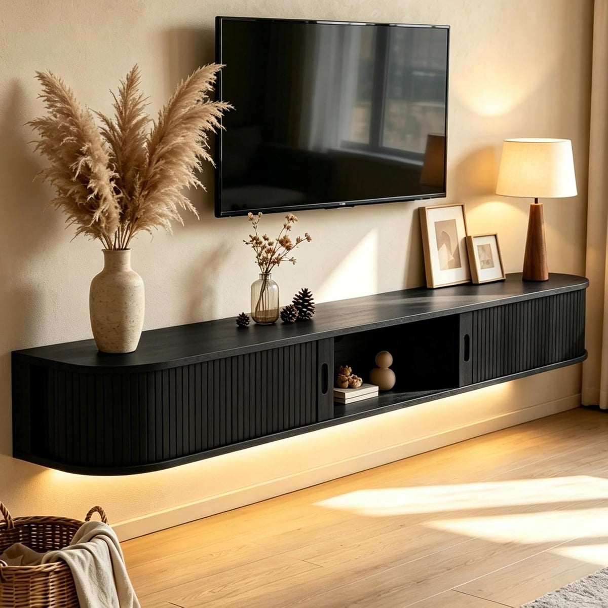Fluted Floating LED TV Media Console