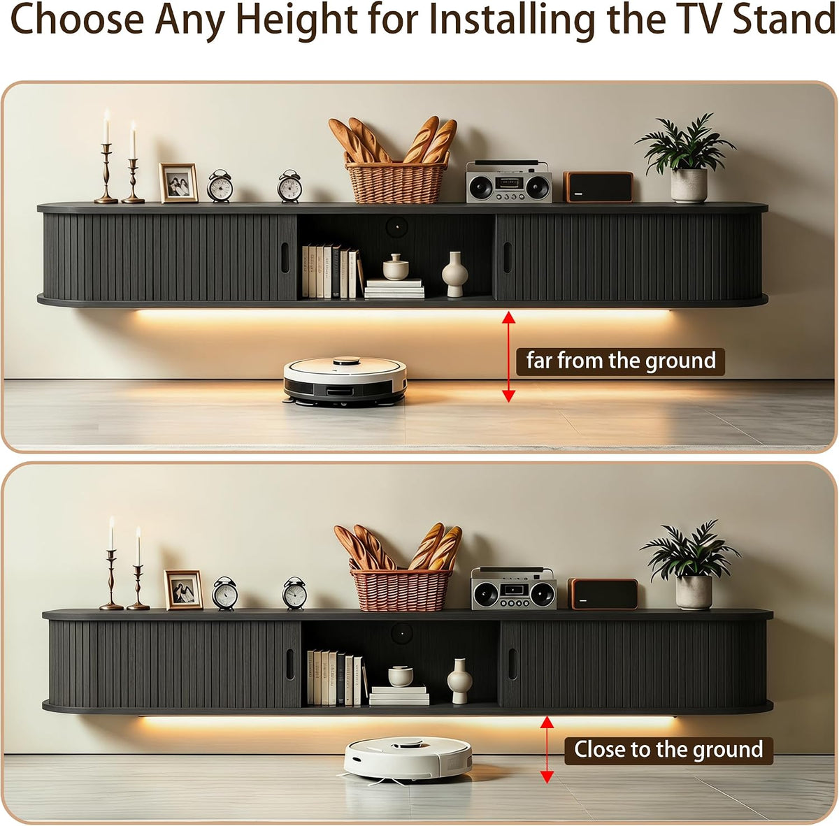 Fluted Floating LED TV Media Console