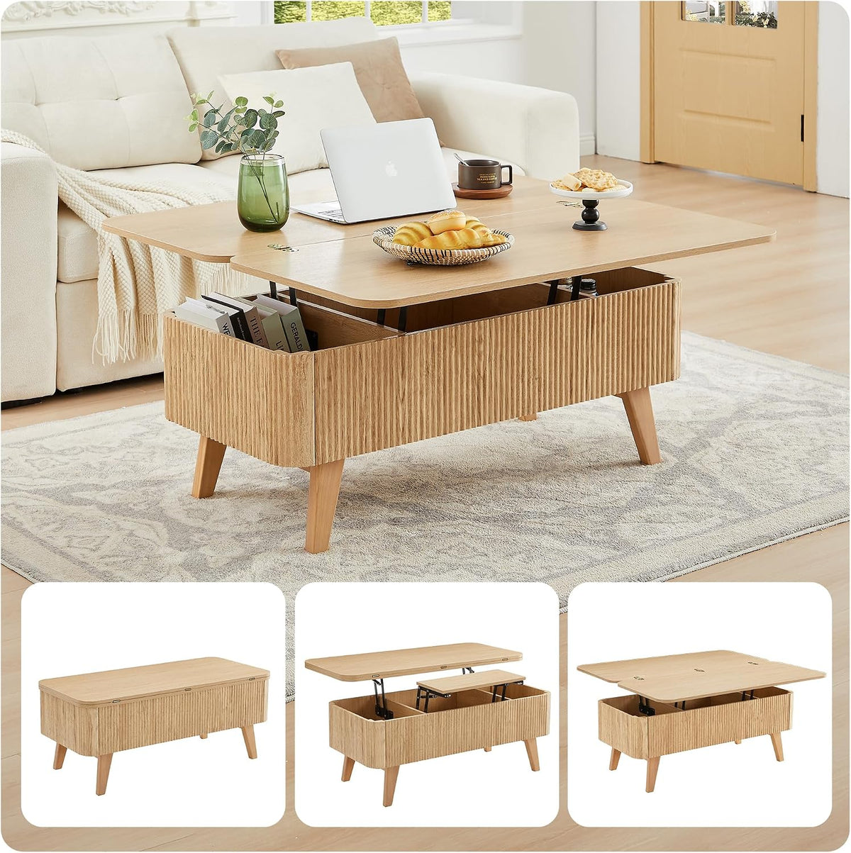Oval Wooden Lift‑Top Storage Coffee Table
