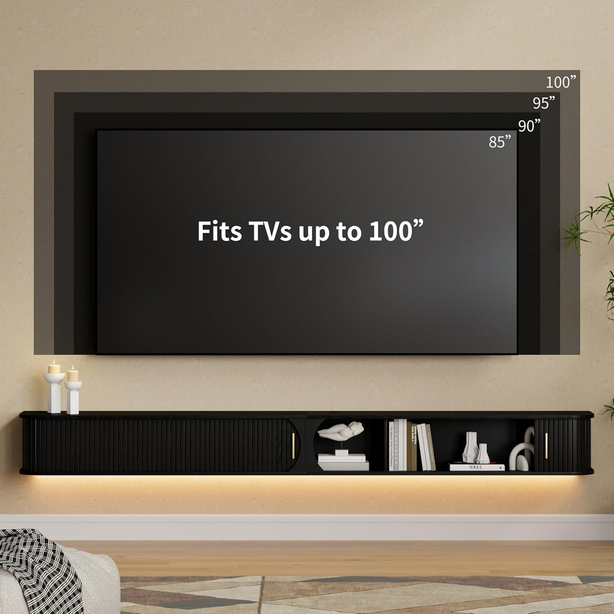 Mid‑Century Floating LED TV Console