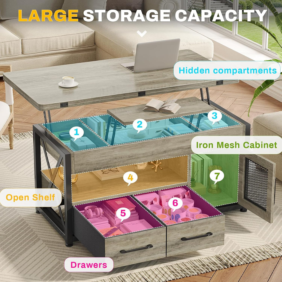 Multi‑Function Lift‑Top Storage Coffee Table