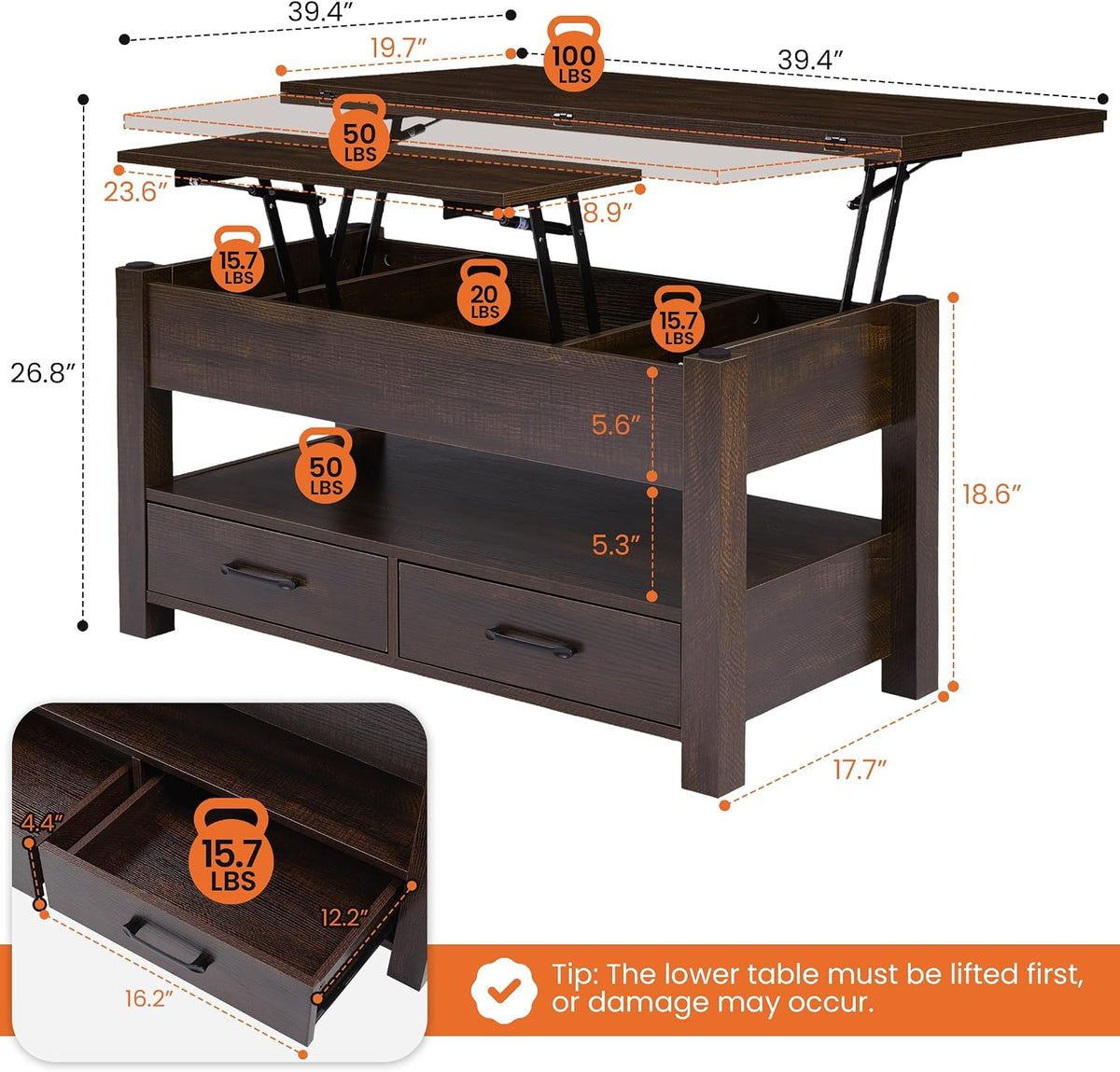 Square Lift‑Top Storage Coffee Table