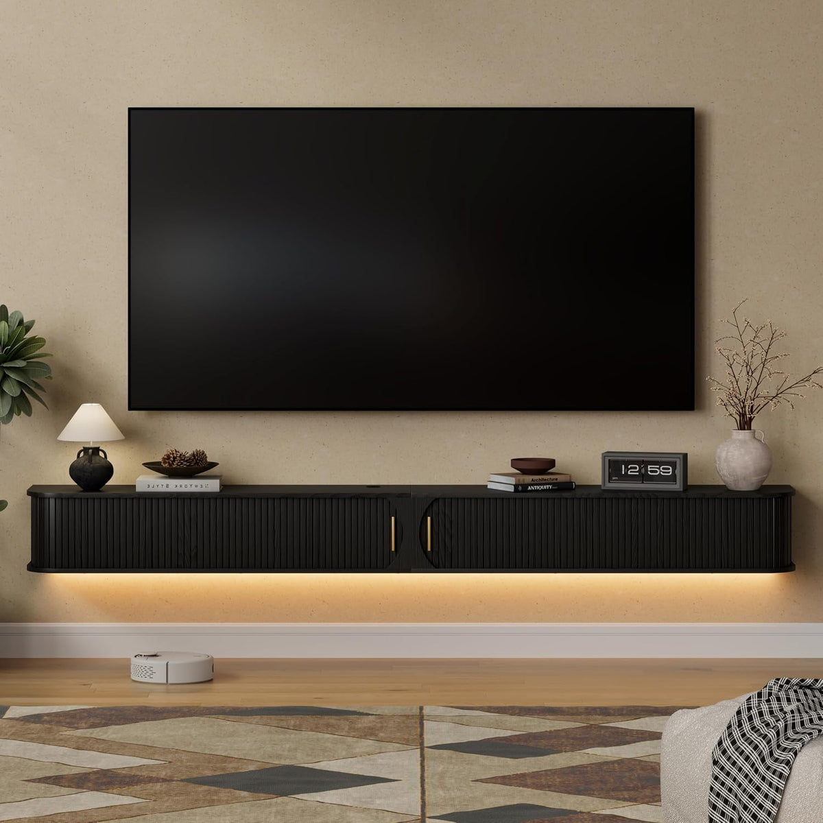 Mid‑Century Floating LED TV Console