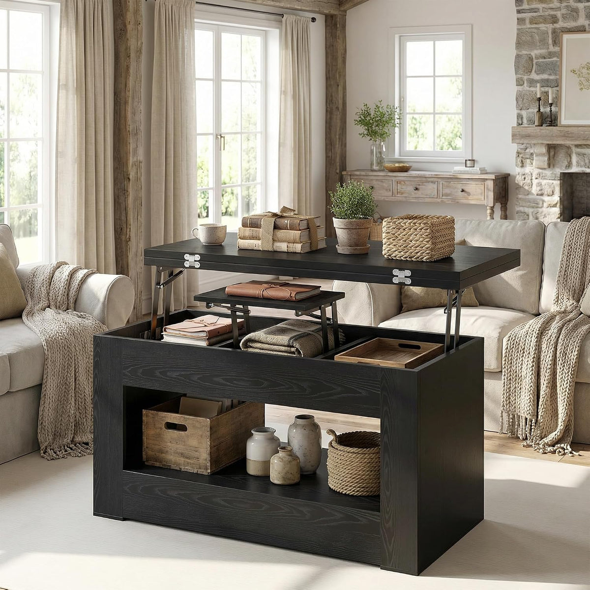 Wooden Lift‑Top Convertible Coffee Table