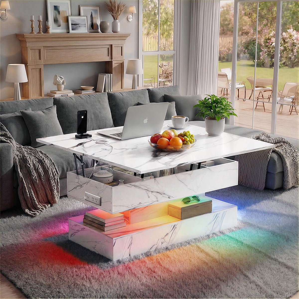Modern Marble Lift‑Top Storage Coffee Table