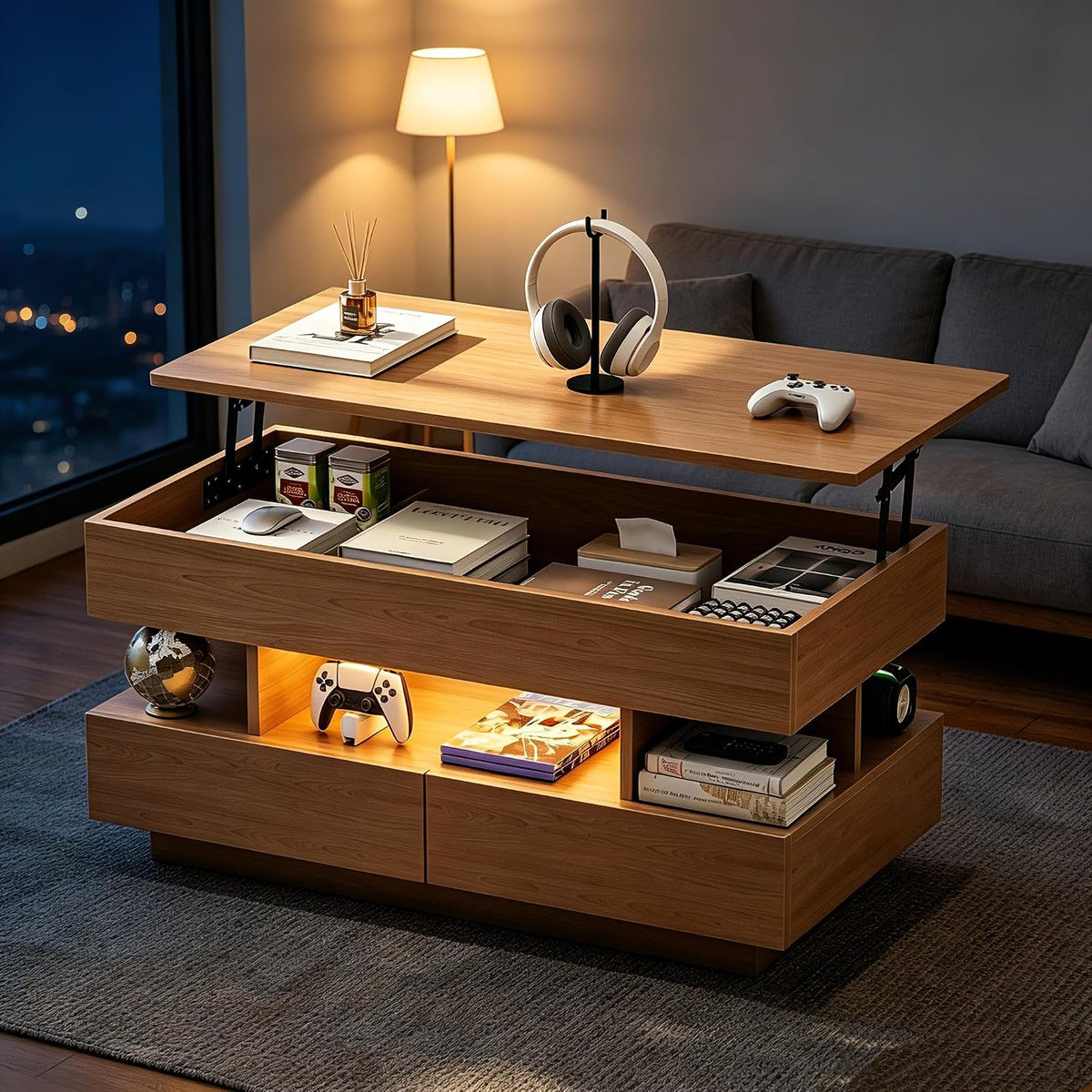 Lift‑Top Modern Brown Storage Coffee Table