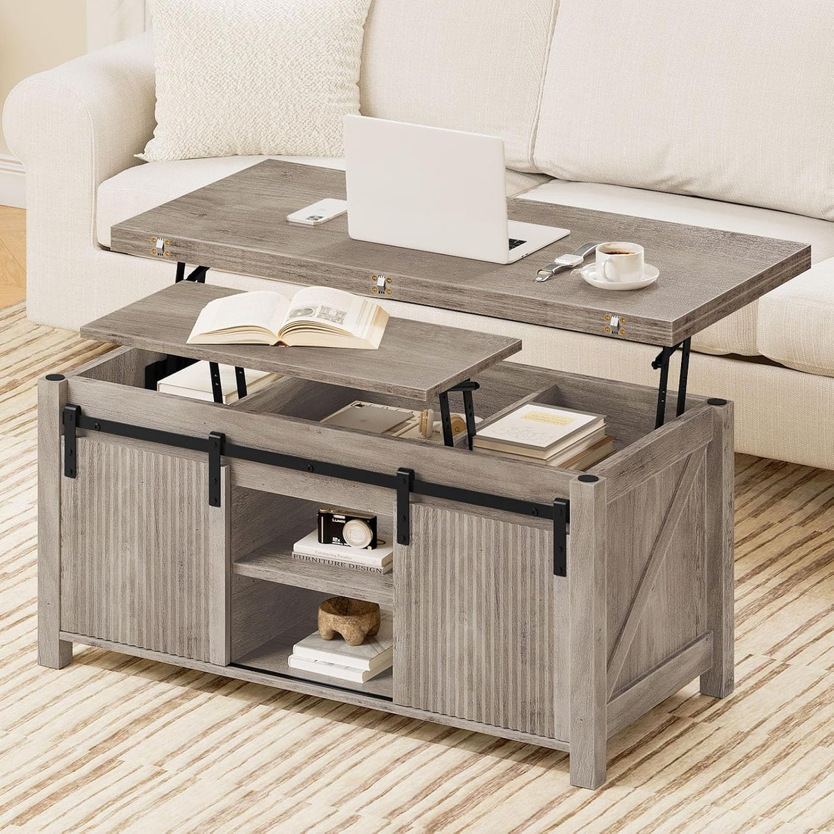 Farmhouse Convertible Lift‑Top Coffee Table