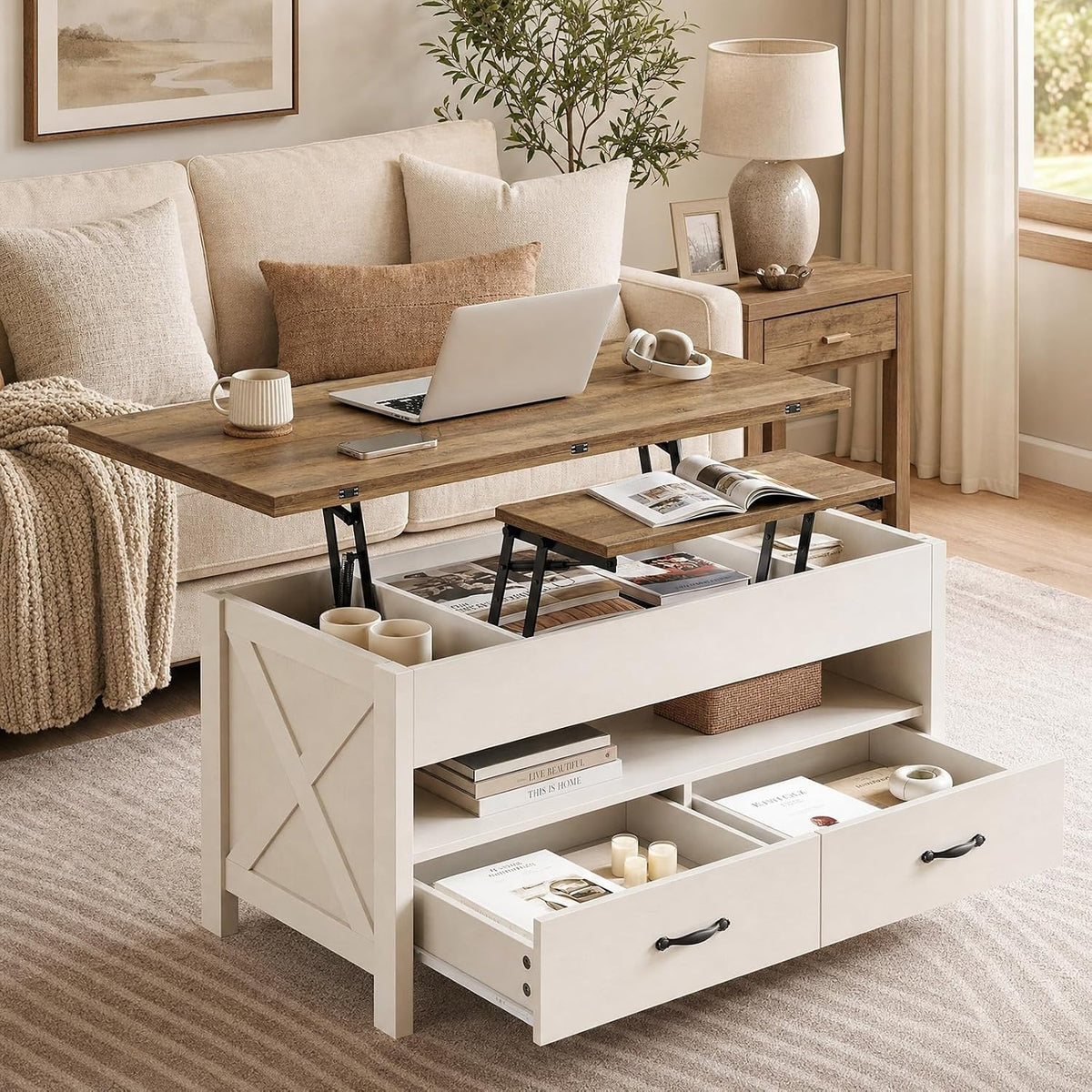 Farmhouse Convertible Lift‑Top Coffee Table