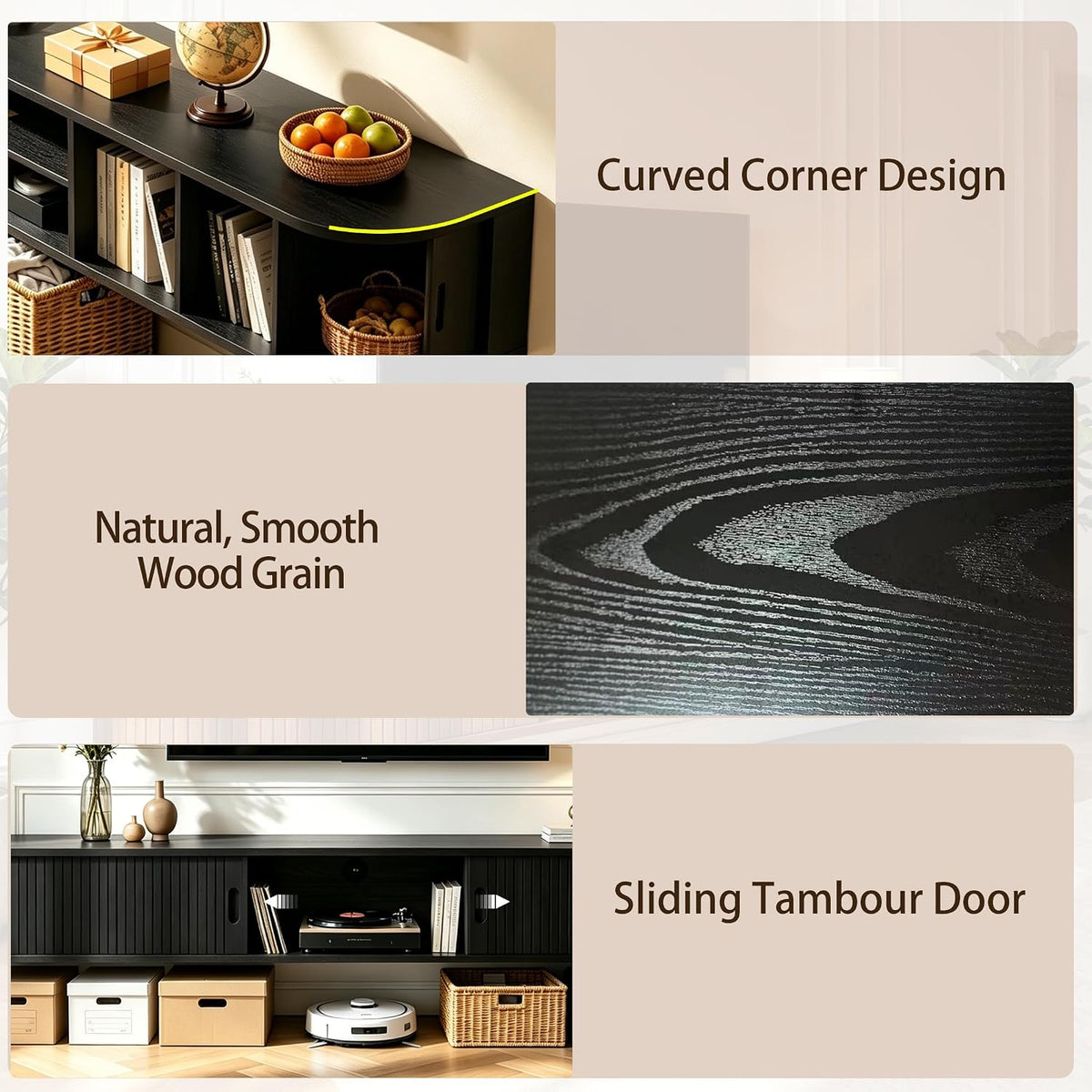 Fluted Floating LED TV Media Console
