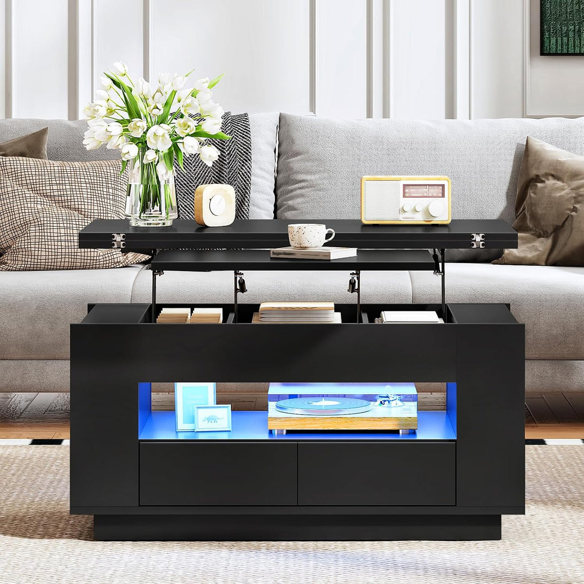 LED Lift‑Top Storage Coffee Center Table