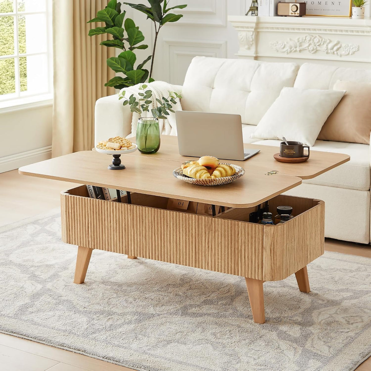 Oval Wooden Lift‑Top Storage Coffee Table