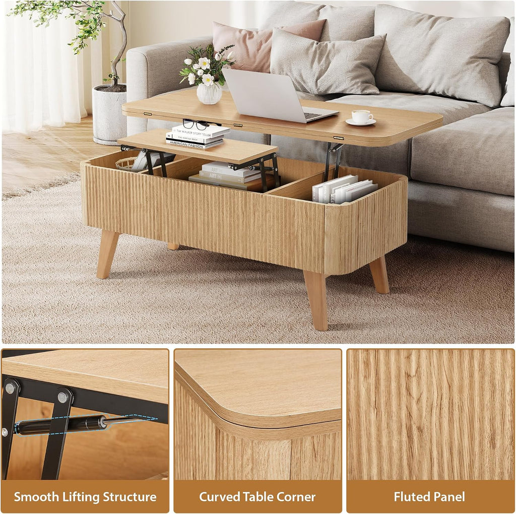 Oval Wooden Lift‑Top Storage Coffee Table