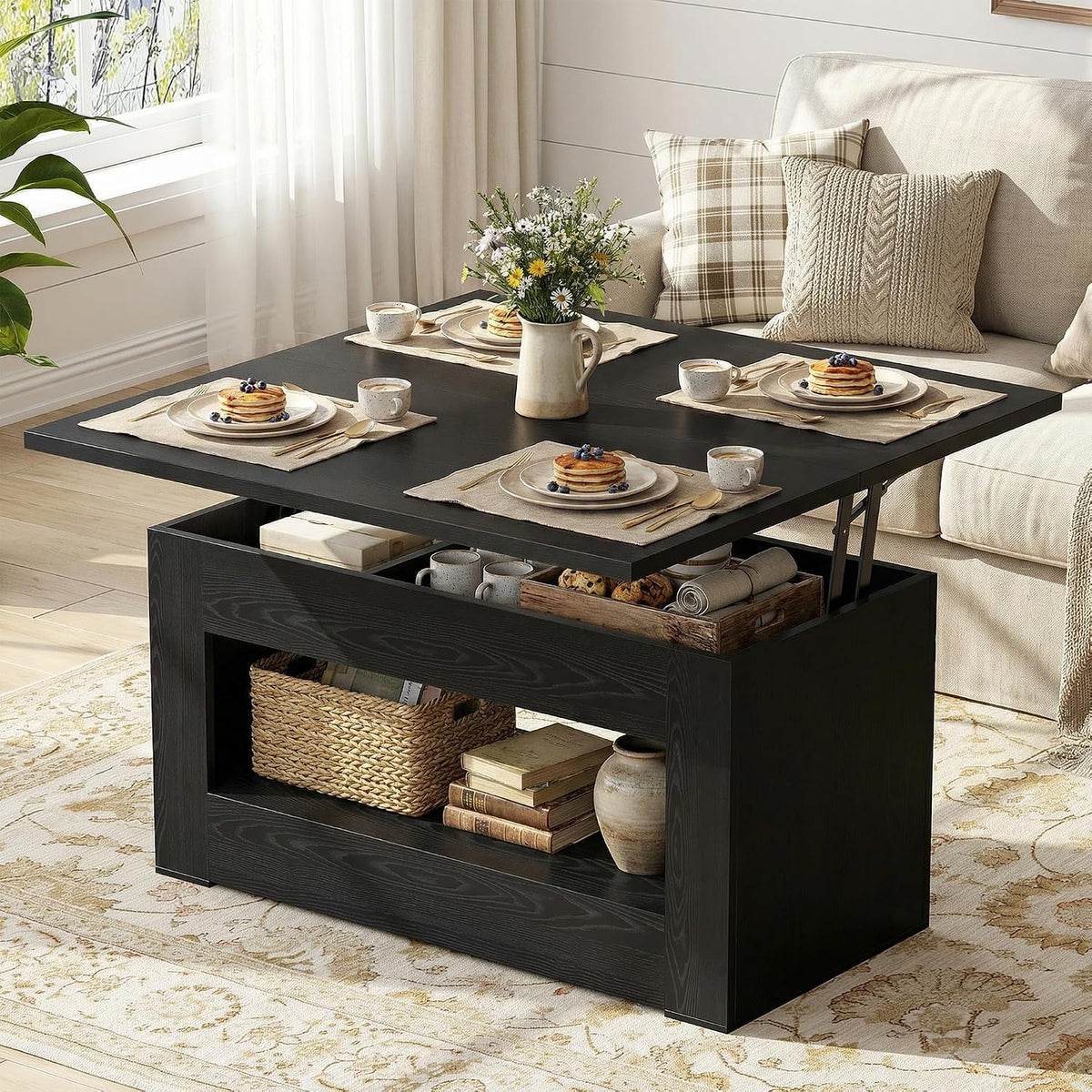 Wooden Lift‑Top Convertible Coffee Table