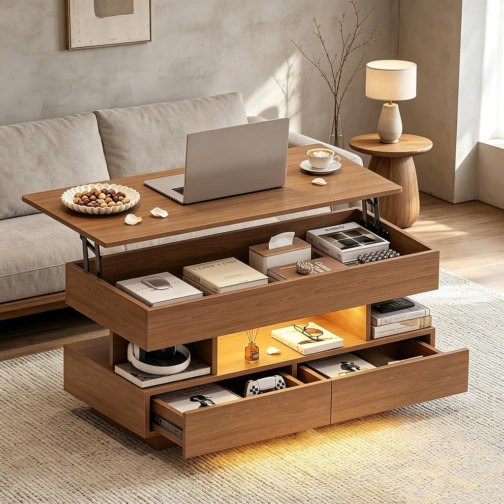 Lift‑Top Modern Brown Storage Coffee Table